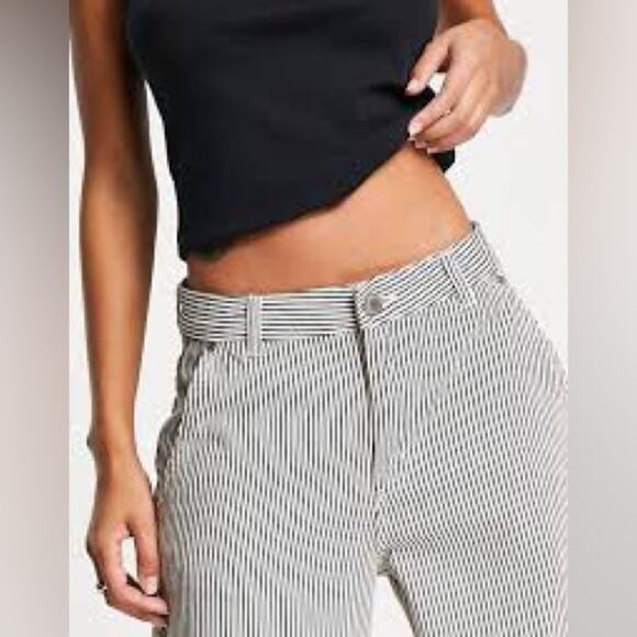 PULL&BEAR Striped Skinny Crop Jeans Sz 28 Gray White Raw Hem Stretch Cotton - Picture 4 of 14